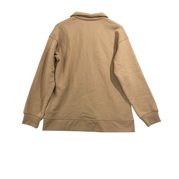 NEW Mondetta Women's M Collared Pullover Sweatshirt Tan Relaxed Fit Ribbed - Picture 2 of 8